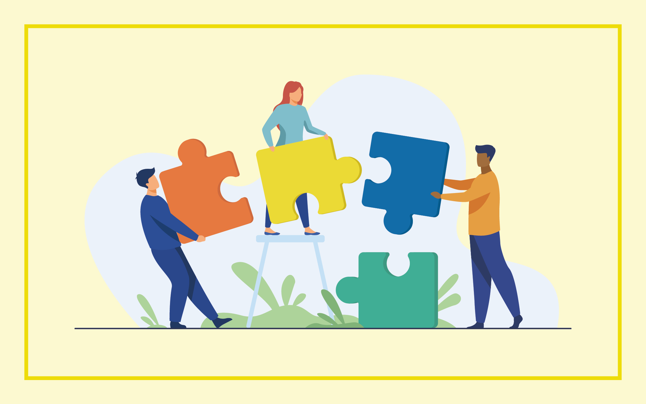 Das Bild zeigt Menschen mit Puzzleteilen