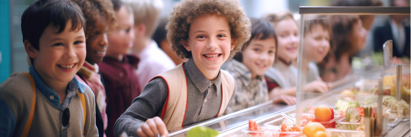 Kinder essen zu Mittag in einer Kantine